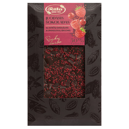 TUMŠĀ ŠOKOLĀDE (50%) AR AVEŅU GABALIŅIEM UN DZĒRVEŅU SĒKLĀM, 100g