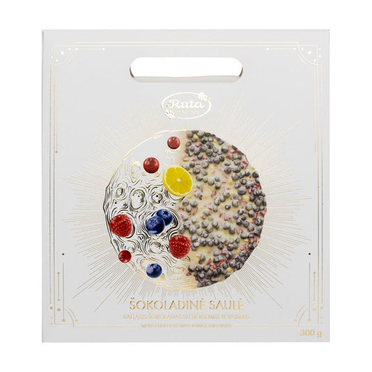 BALTĀ ŠOKOLĀDE AR OGĀM UN AUGĻIEM ''ŠOKOLĀDES SAULE'', 300 g