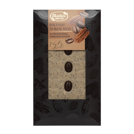 BALTĀ ŠOKOLĀDE AR PEKANRIEKSTIEM UN KAFIJU, 100g
