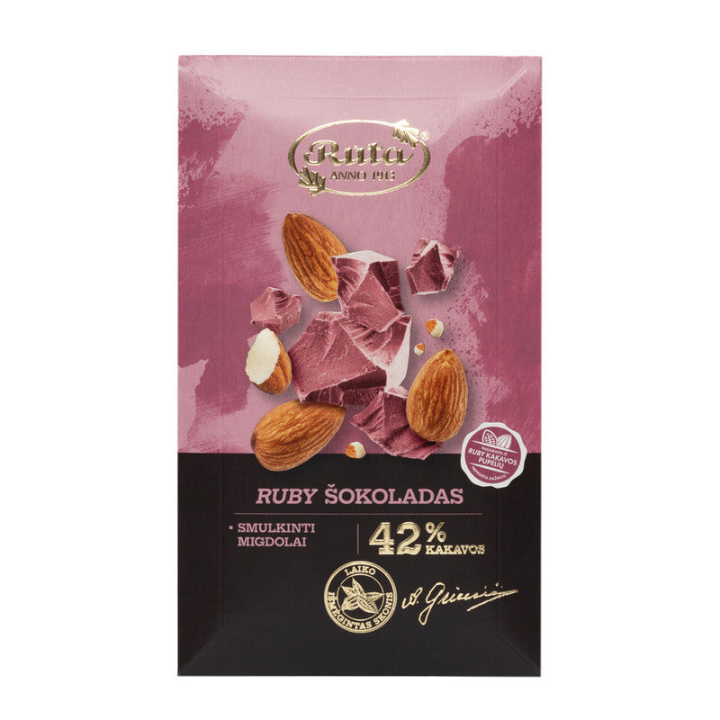 RUBY ŠOKOLĀDE AR SMALCINĀTĀM MANDELĒM, 90g