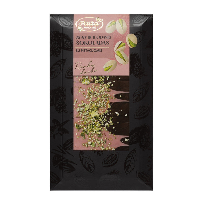 RUBY UN TUMŠĀ ŠOKOLĀDE (75%) AR PISTĀCIJĀM, 100g
