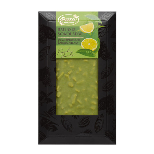 BALTĀ ŠOKOLĀDE AR CITRONU UN ZAĻO TĒJU, 100g