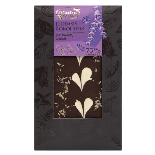 TUMŠĀ ŠOKOLĀDE (75%) AR LAVANDAS ZIEDIEM, 100g