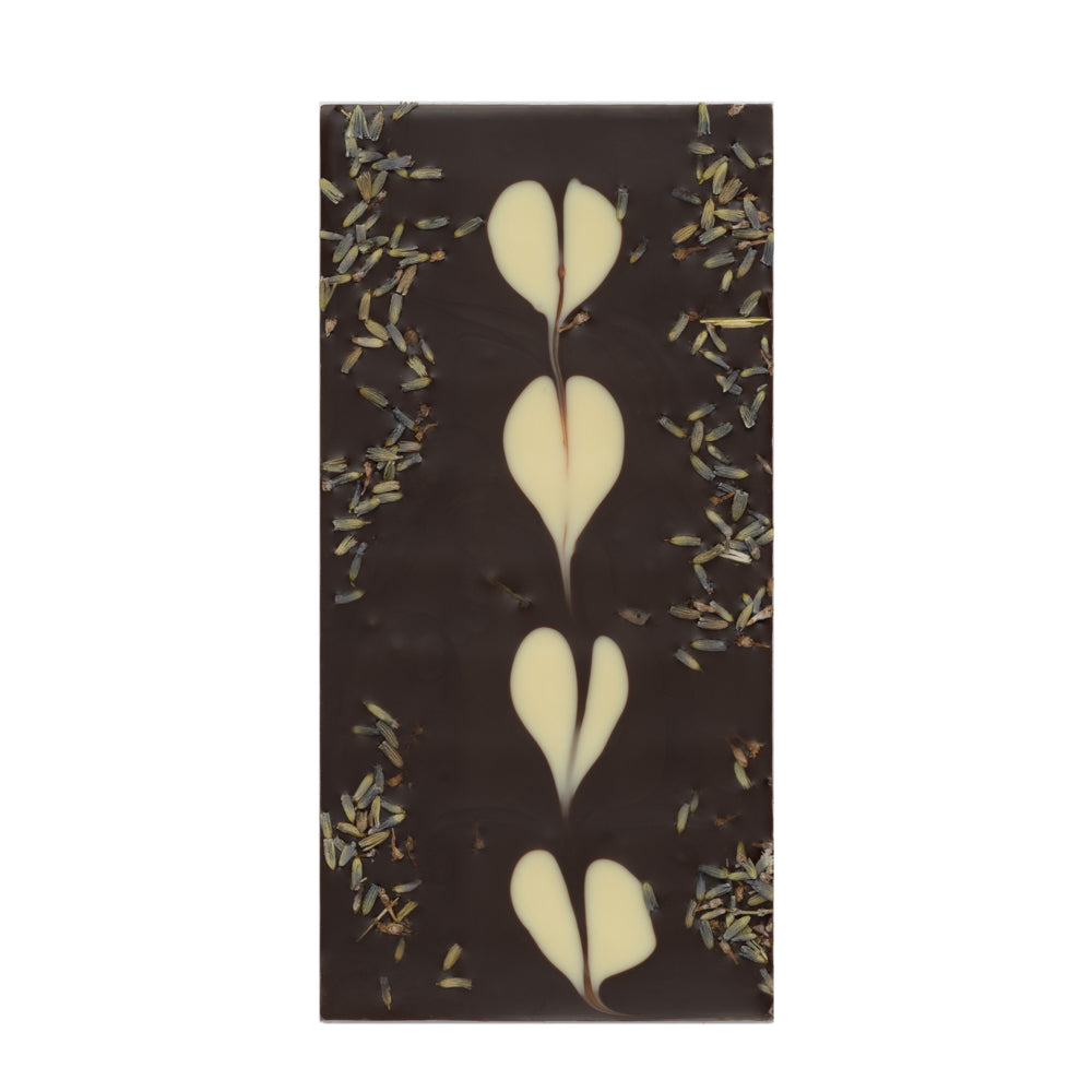 TUMŠĀ ŠOKOLĀDE (75%) AR LAVANDAS ZIEDIEM, 100g