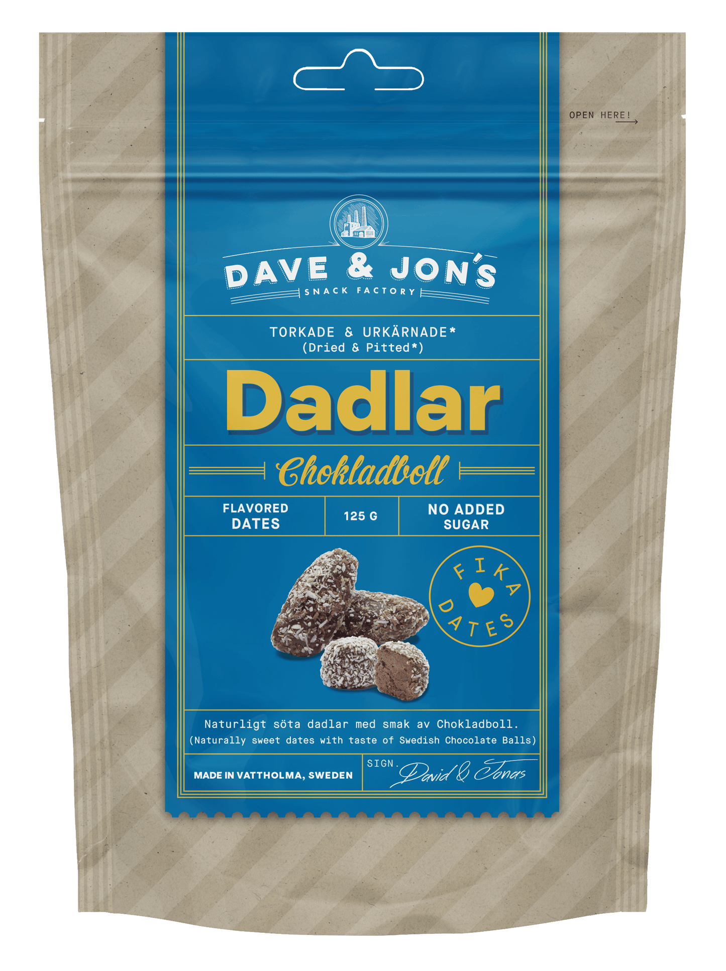 DAVE & JON'S DADLAR DATELES AR ŠOKOLĀDES GARŠU, 125g