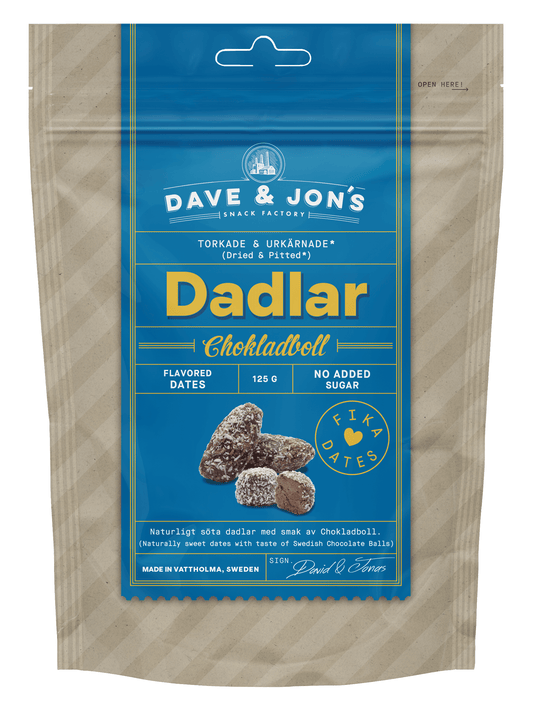 DAVE & JON'S DADLAR DATELES AR ŠOKOLĀDES GARŠU, 125g