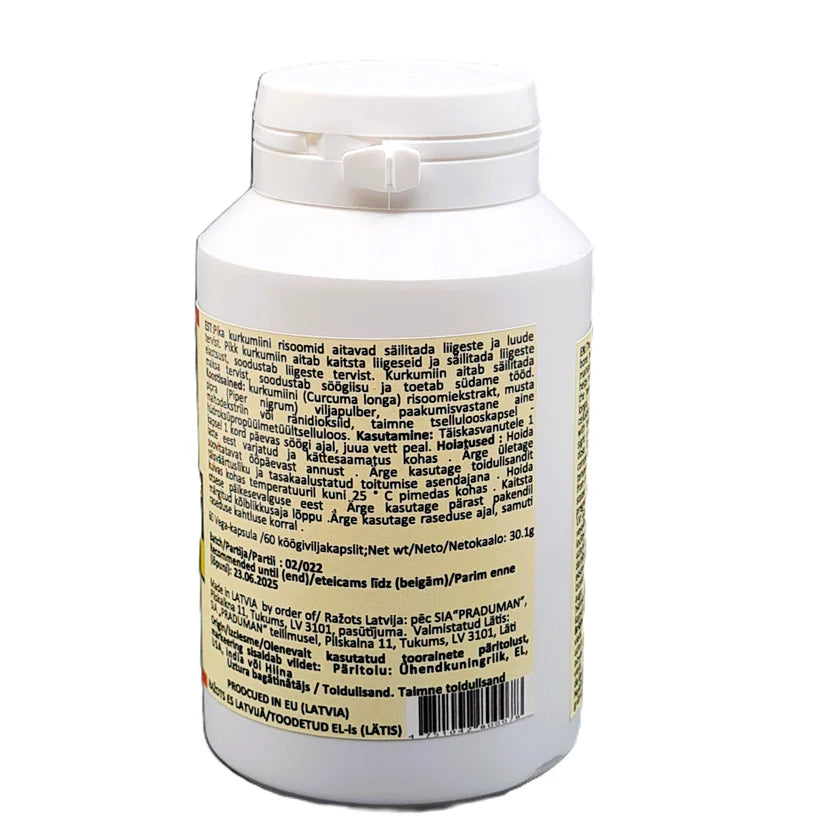 KURKUMĪNA EKSTRAKTS AR MELNIEM PIPARIEM, 60 KAPSULAS