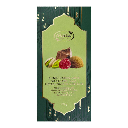 PIENA ŠOKOLĀDE AR KADAIF MĪKLU, PISTĀCIJĀM UN AVENĒM, 70g