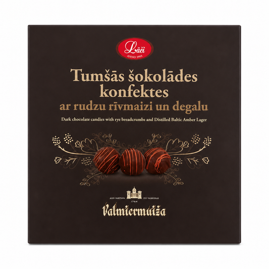 TUMŠĀS ŠOKOLĀDES KONFEKTES AR VALMIERMUIŽAS DEGALU, 90g