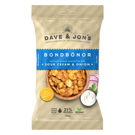 DAVE & JON'S GRAUZDĒTAS LAUKU PUPAS AR SKĀBĀ KRĒJUMA UN SĪPOLU GARŠU, 100g