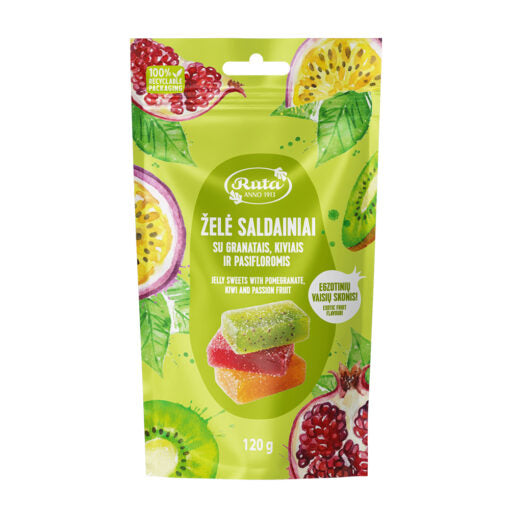 ŽELEJKONFEKTES AR GRANATĀBOLU, KIVI UN MARAKUJU, 120g